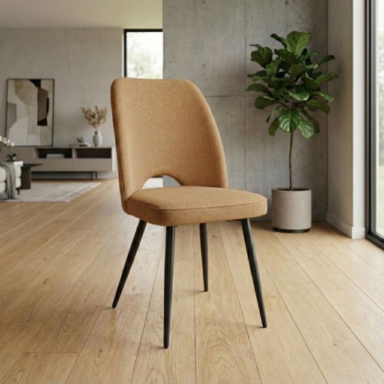 Καρέκλα τραπεζαρίας Christy  μουσταρδί ύφασμα - μεταλλικό μαύρο πόδι 47x59x90εκ.