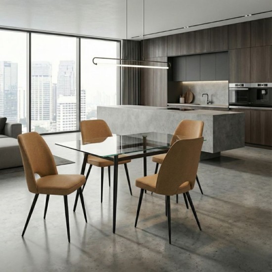 Καρέκλα τραπεζαρίας Christy  μουσταρδί ύφασμα - μεταλλικό μαύρο πόδι 47x59x90εκ.