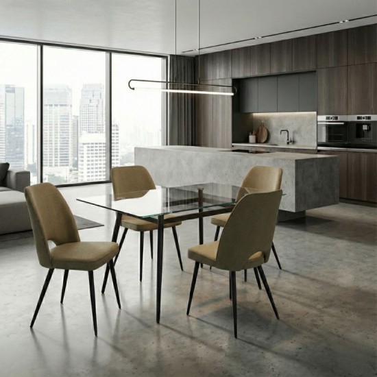 Καρέκλα τραπεζαρίας Christy  λαδί ύφασμα - μεταλλικό μαύρο πόδι 47x59x90εκ.