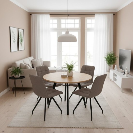 Καρέκλα τραπεζαρίας Bianca  ανοιχτό μπεζ ύφασμα - μεταλλικό μαύρο πόδι 43x56x84εκ.