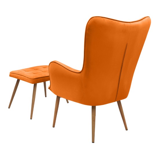 Πολυθρόνα - Μπερζέρα με υποπόδιο Lily  κροκί βελούδο - μεταλλικό πόδι χρώμα φυσικό 70x62x98εκ.