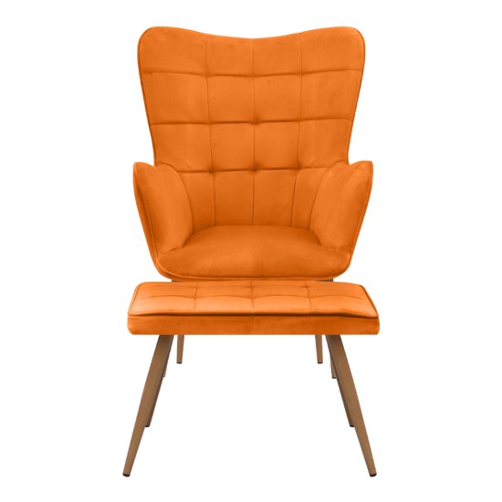 Πολυθρόνα - Μπερζέρα με υποπόδιο Lily  κροκί βελούδο - μεταλλικό πόδι χρώμα φυσικό 70x62x98εκ.