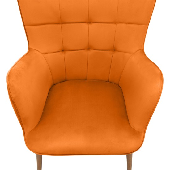 Πολυθρόνα - Μπερζέρα με υποπόδιο Lily  κροκί βελούδο - μεταλλικό πόδι χρώμα φυσικό 70x62x98εκ.