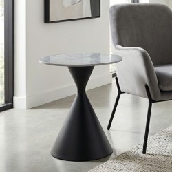 Τραπεζάκι βοηθητικό Logan  sintered stone - μέταλλο χρώμα γκρι εφέ μαρμάρου - μαύρο Ø50x56εκ.