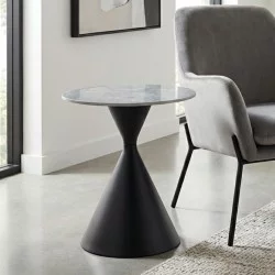 Τραπεζάκι βοηθητικό Logan  sintered stone - μέταλλο χρώμα γκρι εφέ μαρμάρου - μαύρο Ø50x56εκ.