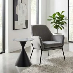 Τραπεζάκι βοηθητικό Logan  sintered stone - μέταλλο χρώμα γκρι εφέ μαρμάρου - μαύρο Ø50x56εκ.