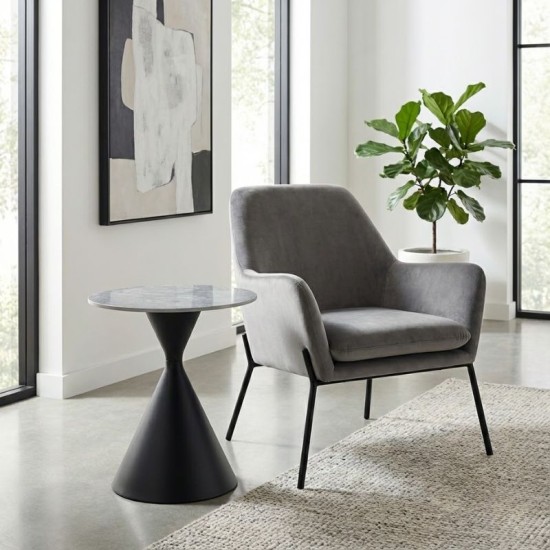 Τραπεζάκι βοηθητικό Logan  sintered stone - μέταλλο χρώμα γκρι εφέ μαρμάρου - μαύρο Ø50x56εκ.