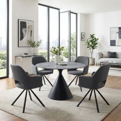 Τραπέζι Logan  sintered stone - μέταλλο χρώμα γκρι εφέ μαρμάρου - μαύρο Ø120x72εκ.