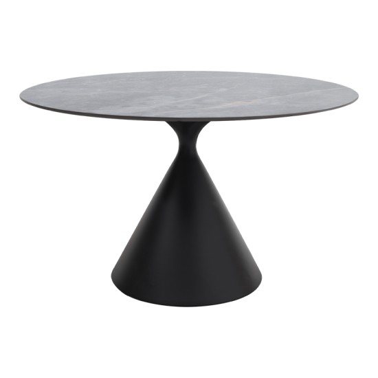 Τραπέζι Logan  sintered stone - μέταλλο χρώμα γκρι εφέ μαρμάρου - μαύρο Ø120x72εκ.