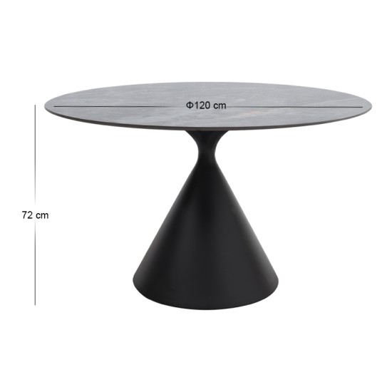 Τραπέζι Logan  sintered stone - μέταλλο χρώμα γκρι εφέ μαρμάρου - μαύρο Ø120x72εκ.