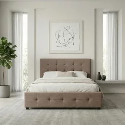 Κρεβάτι Iro  υφασμάτινο με αποθηκευτικό χώρο χρώμα μπεζ - καφέ 160x200εκ.