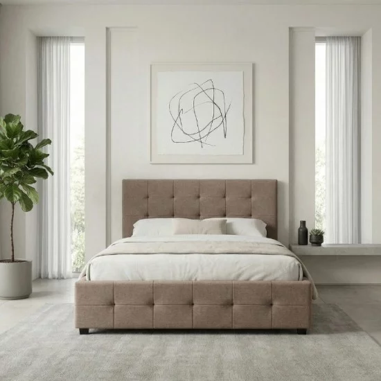 Κρεβάτι Iro  υφασμάτινο με αποθηκευτικό χώρο χρώμα μπεζ - καφέ 160x200εκ.