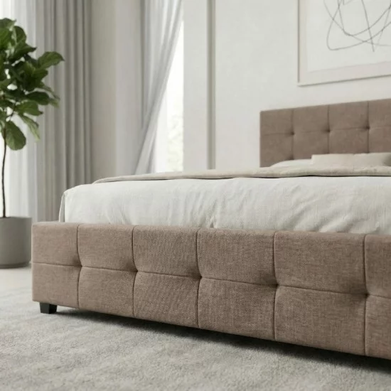 Κρεβάτι Iro  υφασμάτινο με αποθηκευτικό χώρο χρώμα μπεζ - καφέ 160x200εκ.