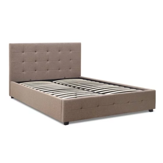 Κρεβάτι Iro  υφασμάτινο με αποθηκευτικό χώρο χρώμα μπεζ - καφέ 160x200εκ.