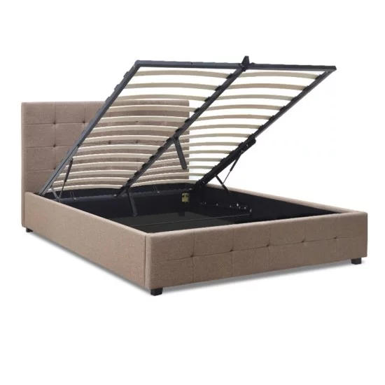 Κρεβάτι Iro  υφασμάτινο με αποθηκευτικό χώρο χρώμα μπεζ - καφέ 160x200εκ.