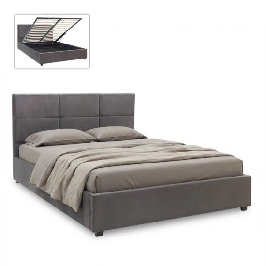 Κρεβάτι Kingston  βελούδινο με αποθηκευτικό χώρο χρώμα ανθρακί 160x200εκ.