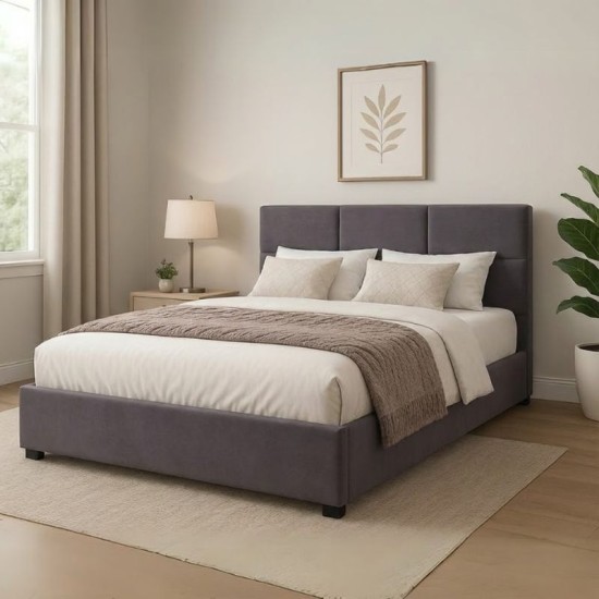 Κρεβάτι Kingston  βελούδινο με αποθηκευτικό χώρο χρώμα ανθρακί 160x200εκ.