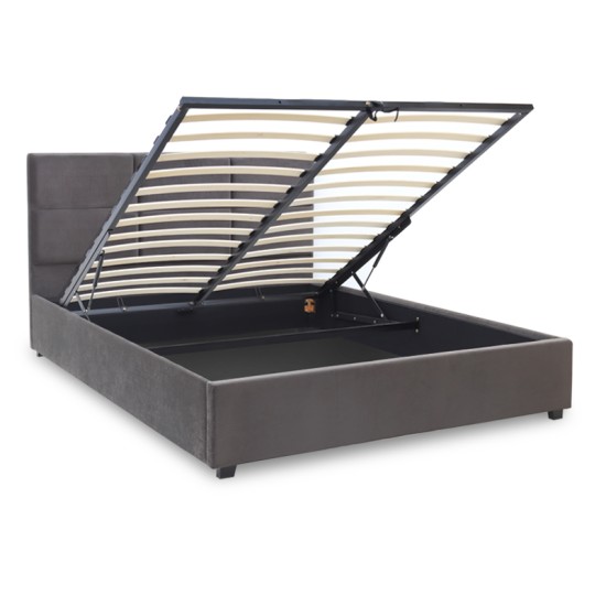 Κρεβάτι Kingston  βελούδινο με αποθηκευτικό χώρο χρώμα ανθρακί 160x200εκ.
