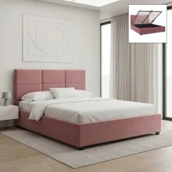 Κρεβάτι Kingston  βελούδινο με αποθηκευτικό χώρο χρώμα σάπιο μήλο 160x200εκ.