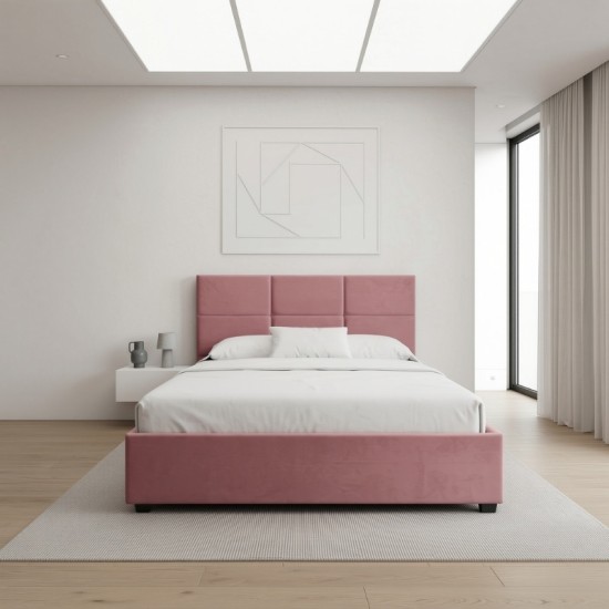 Κρεβάτι Kingston  βελούδινο με αποθηκευτικό χώρο χρώμα σάπιο μήλο 160x200εκ.
