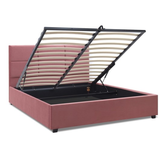 Κρεβάτι Kingston  βελούδινο με αποθηκευτικό χώρο χρώμα σάπιο μήλο 160x200εκ.