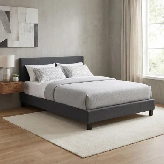 Κρεβάτι Flat  υφασμάτινο χρώμα ανθρακί 140x190εκ.