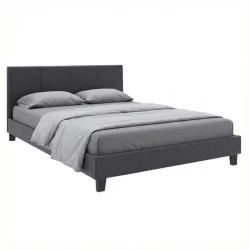 Κρεβάτι Flat  από τεχνόδερμα χρώμα μαύρο ματ 150x200εκ.