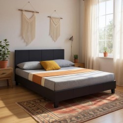 Κρεβάτι Flat  από τεχνόδερμα χρώμα μαύρο ματ 140x190εκ.