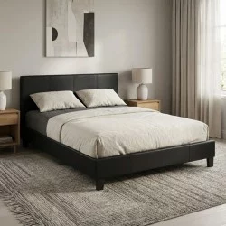 Κρεβάτι Flat  από τεχνόδερμα χρώμα μαύρο ματ 140x190εκ.
