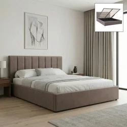 Κρεβάτι Renata  υφασμάτινο με αποθηκευτικό χώρο χρώμα μπεζ 150x200εκ.