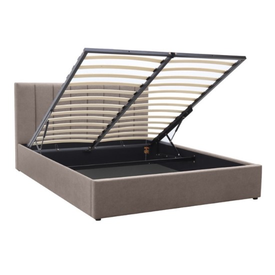 Κρεβάτι Renata  υφασμάτινο με αποθηκευτικό χώρο χρώμα μπεζ 150x200εκ.