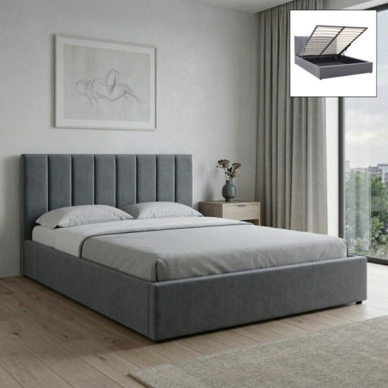 Κρεβάτι Renata  υφασμάτινο με αποθηκευτικό χώρο χρώμα γκρι 150x200εκ.