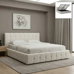 Κρεβάτι Norah  μπουκλέ ύφασμα με αποθηκευτικό χώρο χρώμα ivory 160x200εκ.