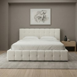 Κρεβάτι Norah  μπουκλέ ύφασμα με αποθηκευτικό χώρο χρώμα ivory 160x200εκ.