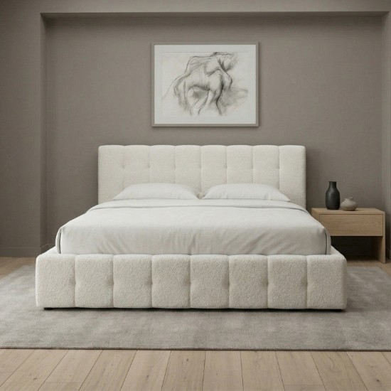 Κρεβάτι Norah  μπουκλέ ύφασμα με αποθηκευτικό χώρο χρώμα ivory 160x200εκ.