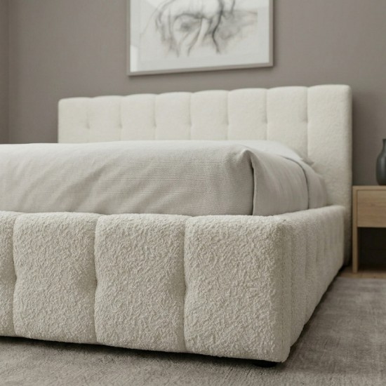 Κρεβάτι Norah  μπουκλέ ύφασμα με αποθηκευτικό χώρο χρώμα ivory 160x200εκ.