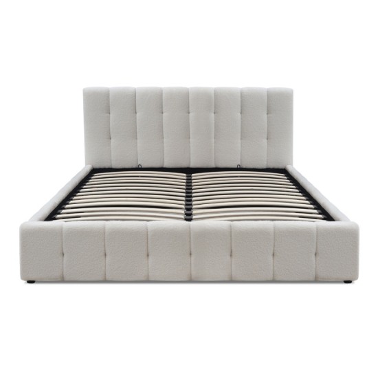 Κρεβάτι Norah  μπουκλέ ύφασμα με αποθηκευτικό χώρο χρώμα ivory 160x200εκ.