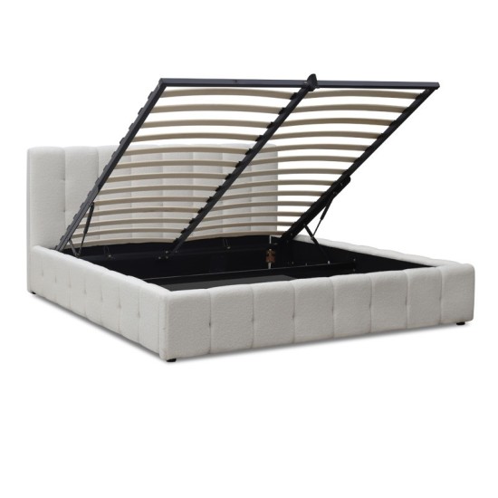 Κρεβάτι Norah  μπουκλέ ύφασμα με αποθηκευτικό χώρο χρώμα ivory 160x200εκ.