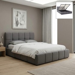Κρεβάτι Elora  βελούδινο με αποθηκευτικό χώρο χρώμα γκρι 160x200εκ.