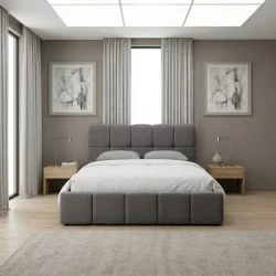Κρεβάτι Elora  βελούδινο με αποθηκευτικό χώρο χρώμα γκρι 160x200εκ.
