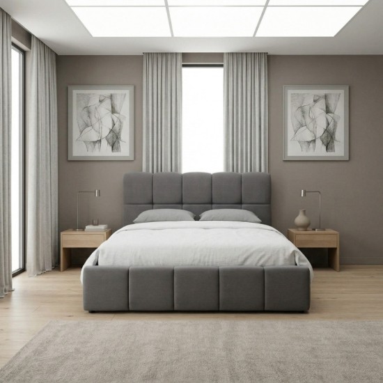 Κρεβάτι Elora  βελούδινο με αποθηκευτικό χώρο χρώμα γκρι 160x200εκ.
