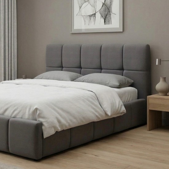 Κρεβάτι Elora  βελούδινο με αποθηκευτικό χώρο χρώμα γκρι 160x200εκ.