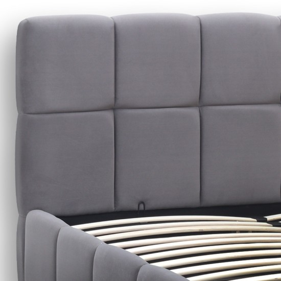 Κρεβάτι Elora  βελούδινο με αποθηκευτικό χώρο χρώμα γκρι 160x200εκ.