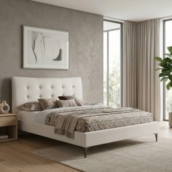 Κρεβάτι Mirel  υφασμάτινο χρώμα ανοιχτό μπεζ 160x200εκ.