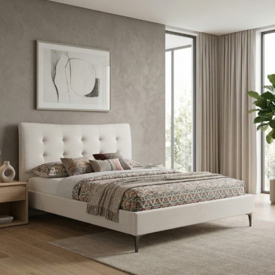 Κρεβάτι Mirel  υφασμάτινο χρώμα ανοιχτό μπεζ 160x200εκ.