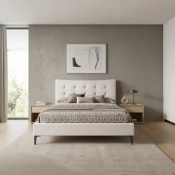 Κρεβάτι Mirel  υφασμάτινο χρώμα ανοιχτό μπεζ 160x200εκ.