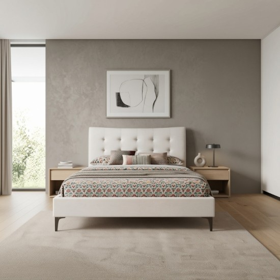 Κρεβάτι Mirel  υφασμάτινο χρώμα ανοιχτό μπεζ 160x200εκ.