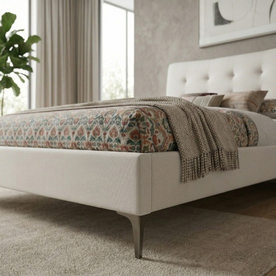 Κρεβάτι Mirel  υφασμάτινο χρώμα ανοιχτό μπεζ 160x200εκ.