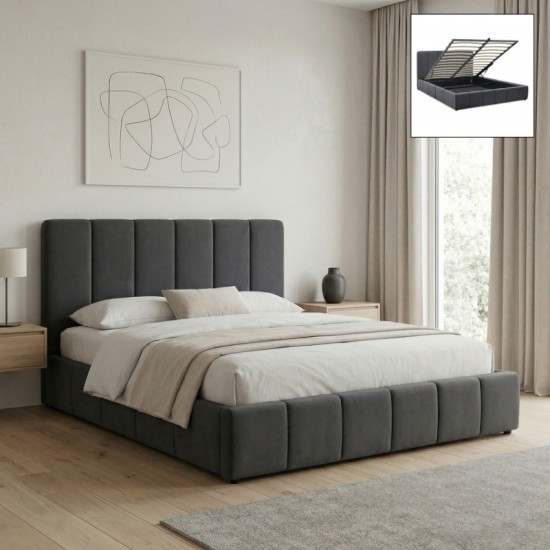 Κρεβάτι Nival  υφασμάτινο με αποθηκευτικό χώρο χρώμα ανθρακί 160x200εκ.