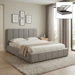 Κρεβάτι Nival  υφασμάτινο με αποθηκευτικό χώρο χρώμα μπεζ 160x200εκ.